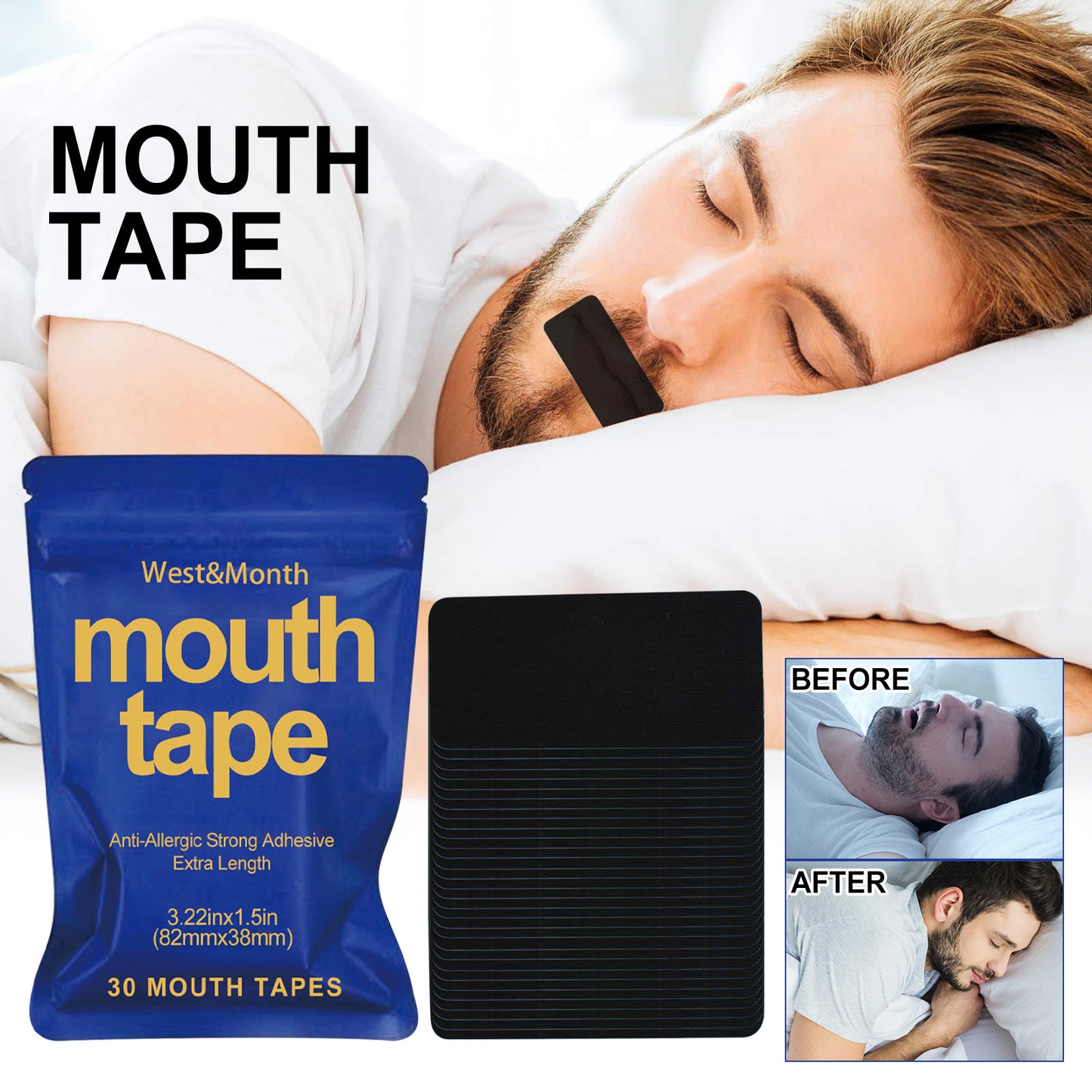 Anti-Odor Easy Remove Mouth Tape for Snoring - 1/2/3/4 Pack