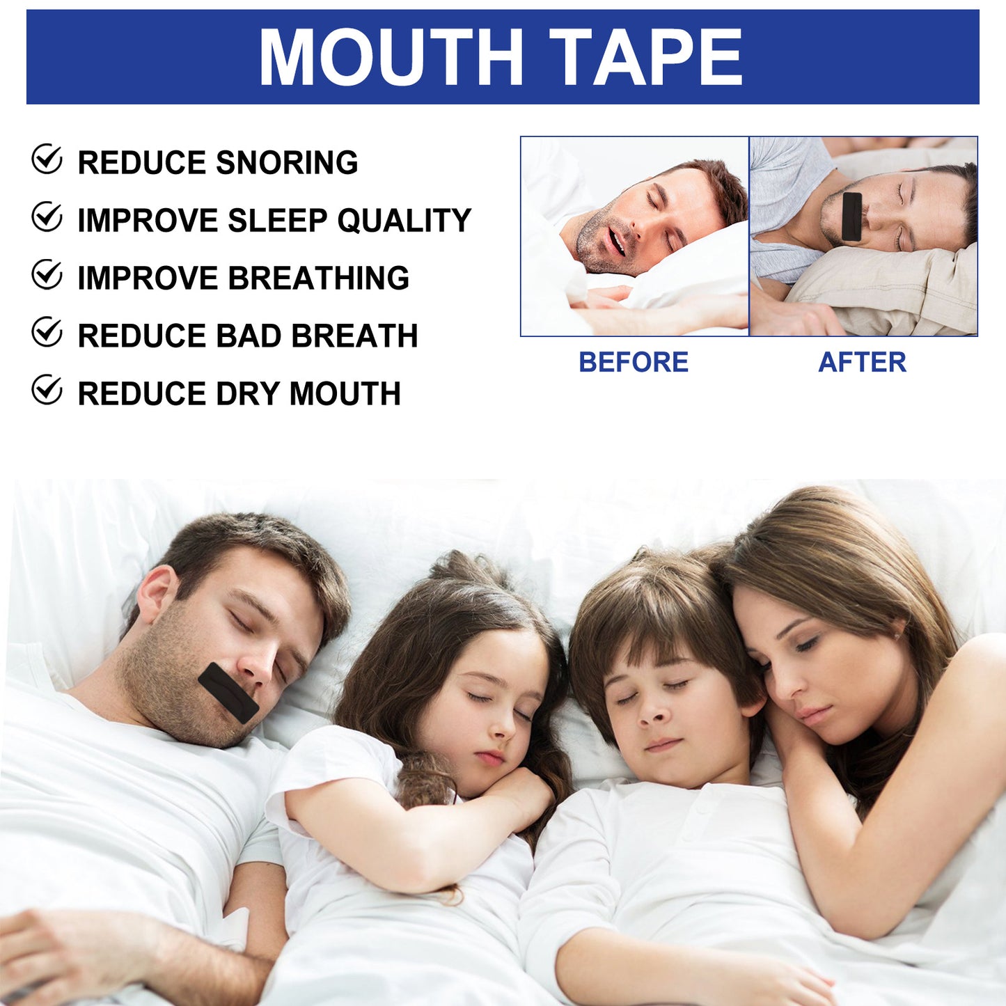 Anti-Odor Easy Remove Mouth Tape for Snoring - 1/2/3/4 Pack